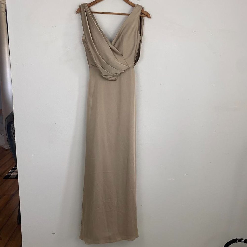 NOIR by Lazaro champagne satin drape maxi dress